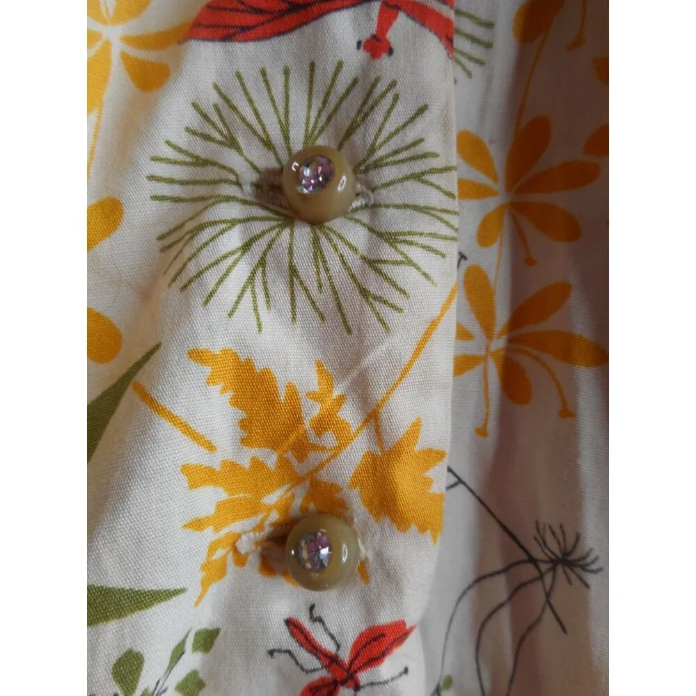 Vintage Circle Skirt Sz S Handmade Floral dragonflies Ants button front Estate - Picture 2 of 9